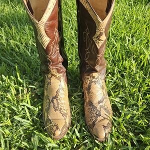 Justin 9074 Mens 9.5 D Brown Leather Exotic Snake Skin Western Cowboy Boots